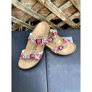 Birkis Birkenstock Black White Red Hearts Sandals Flip Flops Size 8